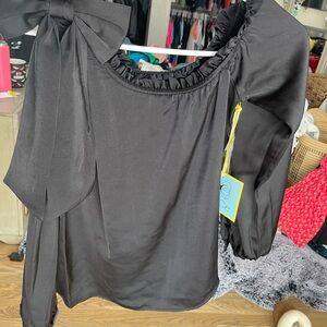 CeCe Elegant Black Blouse with Bow Detail